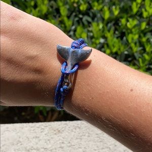 Nautical Silver Whale Tail Blue Rope Wrap Bracelet
